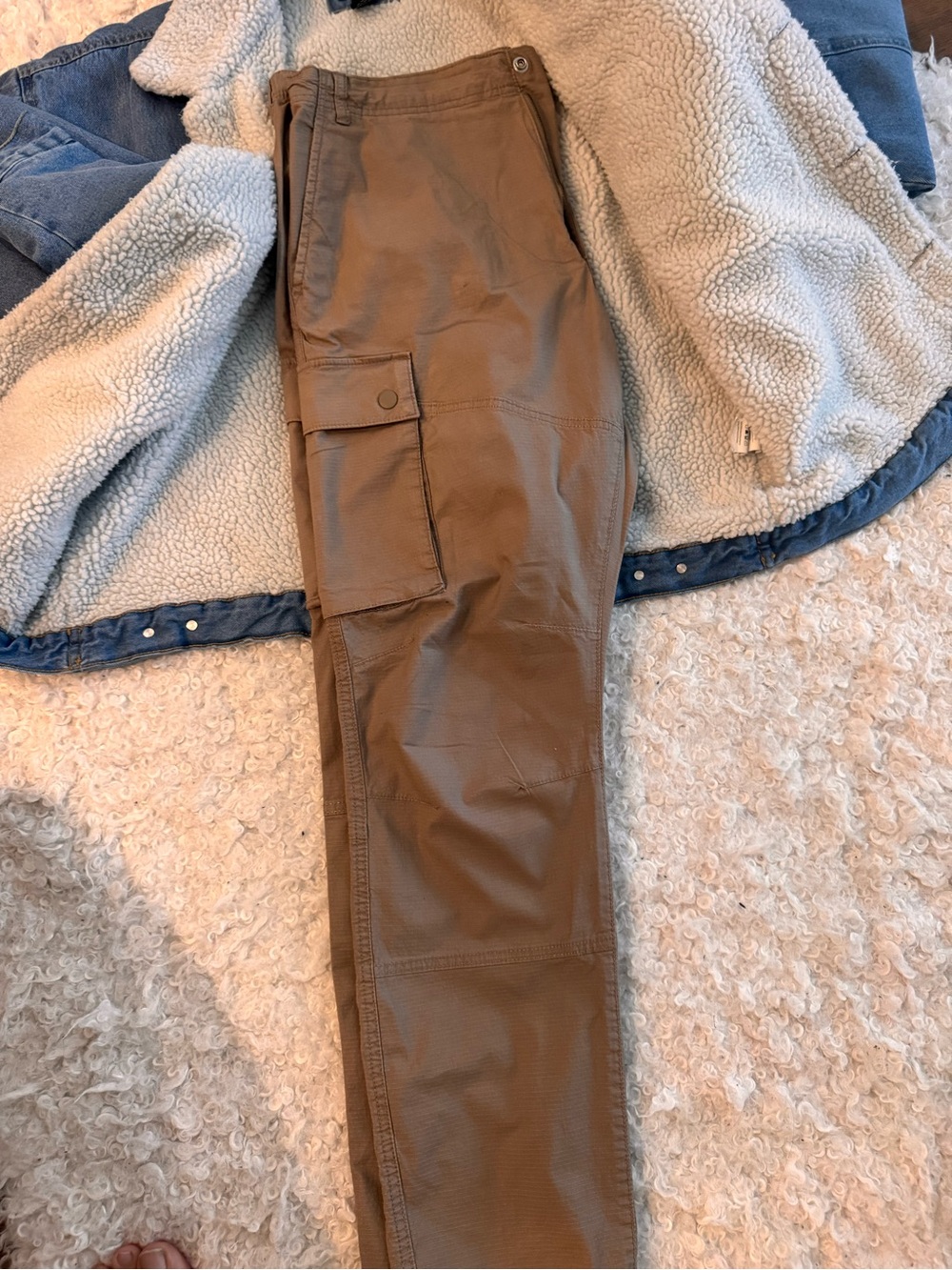 Denim Sherpa-Lined  Jacket - Light Blue and Zara cargo pants